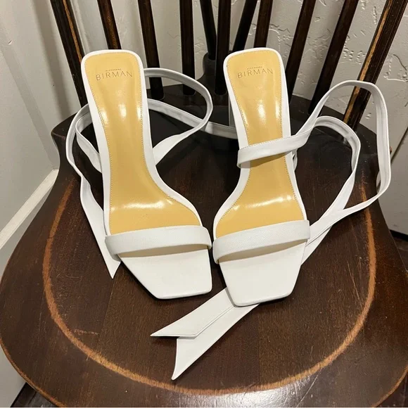 Alexandre Birman Women's  Bow-Tie White Leather Sandals Pumps - Picture 4 of 9